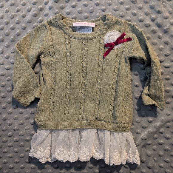 Bonnie Baby Cream Sweater with Lace and Bow - Picture 1 of 3